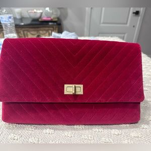 CHANEL red velvet clutch